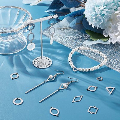 32Pcs 8 Styles Stainless Steel Connector Charms STAS-SC0005-07-1