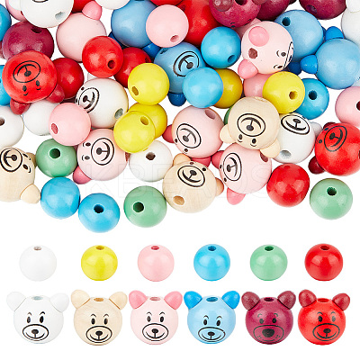 120pcs 12 Styles Natural Wooden European Beads WOOD-NB0002-78-1