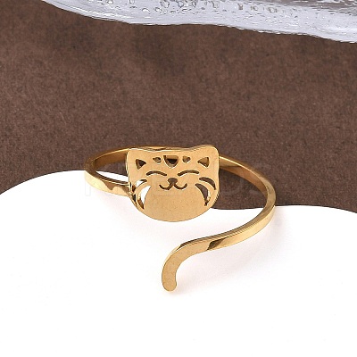 304 Stainless Steel Cuff Rings for Women RJEW-F195-02G-1