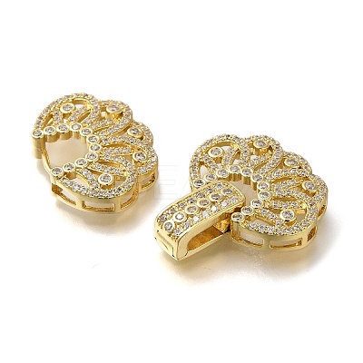 Rack Plating Flower Brass Micro Pave Clear Cubic Zirconia Fold Over Clasps KK-H512-06G-1