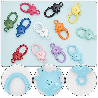 12Pcs 12 Colors Spary Painted Zinc Alloy Flower Lobster Claw Clasps PALLOY-WR0001-10-1