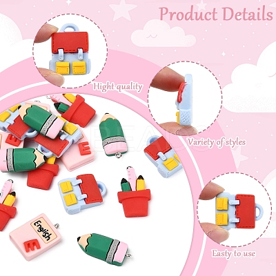 16Pcs 4 Styles Stationery Theme Resin Pendants RESI-FS0001-89-1