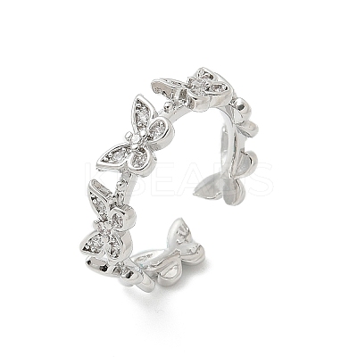 Butterfly Clear Cubic Zirconia Cuff Rings RJEW-G337-15P-1