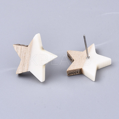 Resin & Wood Stud Earrings EJEW-N017-001A-1