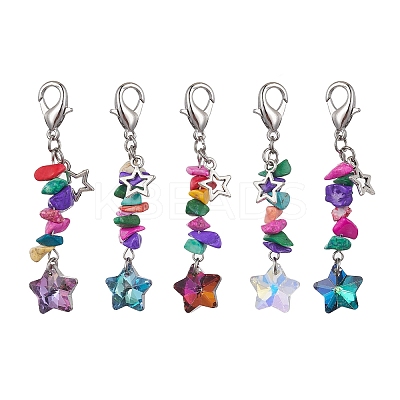 Glass Star Pendant Decoration HJEW-JM01588-S-1