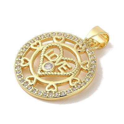 Rack Plating Brass Micro Pave Clear Cubic Zirconia Pendants KK-P267-11E-G-1