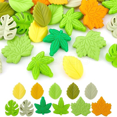 33Pcs 11 Styles Leaf Silicone Focal Beads SIL-AR0001-17-1