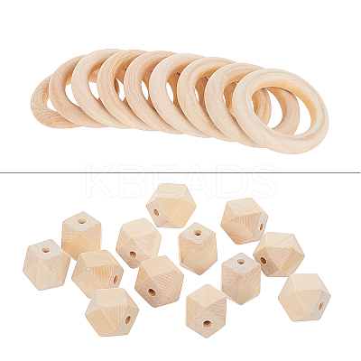 Faceted Nugget Natural Wooden Beads WOOD-PH0009-24-1