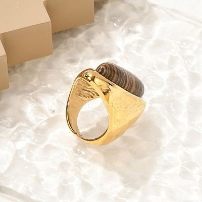 Teardrop Natural Tiger Eye Finger Rings RJEW-Q007-07G-1