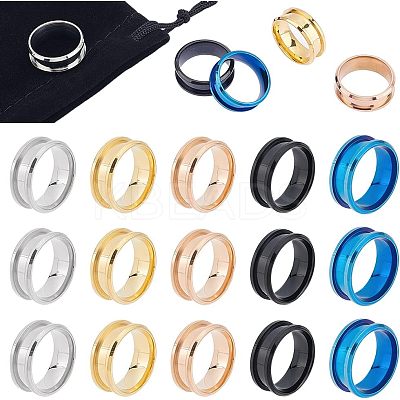20Pcs 5 Style 201 Stainless Steel Grooved Finger Ring Settings STAS-UN0040-17-1