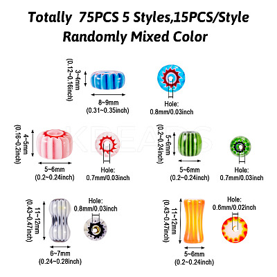 75Pcs 5 Styles Handmade Millefiori Lampwork Beads LAMP-PJ0001-03-1