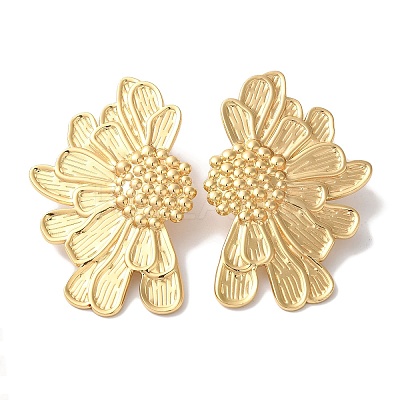 Flower Ion Plating(IP) 304 Stainless Steel Stud Earrings for Women EJEW-L287-021G-1