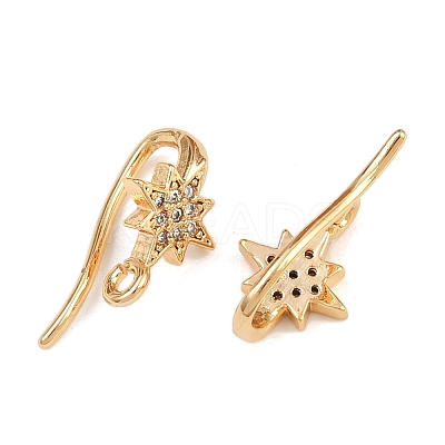 Brass Micro Pave Clear Cubic Zirconia Star Earring Hooks X-KK-A274-06G-1