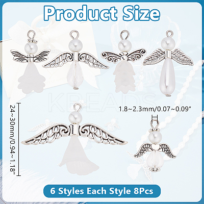 48Pcs 6 Style Alloy & Acrylic & Glass Pendants PALLOY-AR00032-1
