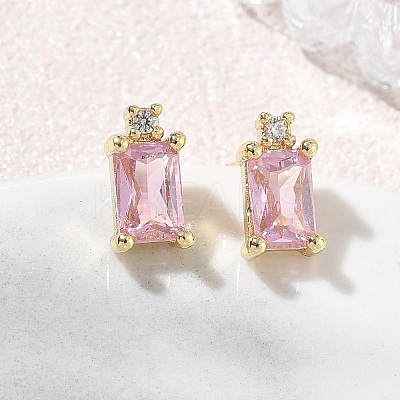 Brass Micro Pave Clear Cubic Zirconia Stud Earrings KK-CBA56EF-40G-1