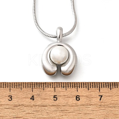 304 Stainless Steel Pave Shell Pearl Flat Round Pendant Necklaces for Women NJEW-U031-02P-1