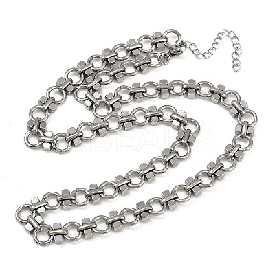 304 Stainless Steel Ring Link Chain Necklaces NJEW-H072-02A-P-1