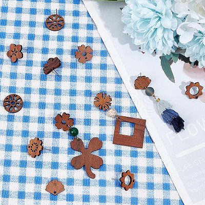 20Pcs 10 Styles Walnut Wood Stud Earring Findings FIND-BBC0001-46-1