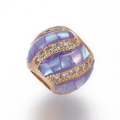 Brass Micro Pave Cubic Zirconia European Beads ZIRC-E159-06B-G-1