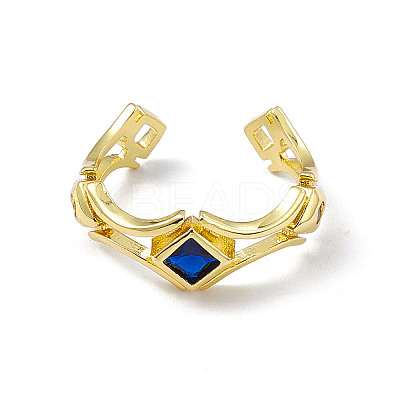 Cubic Zirconia Rhombus Open Cuff Ring RJEW-P079-08G-02-1