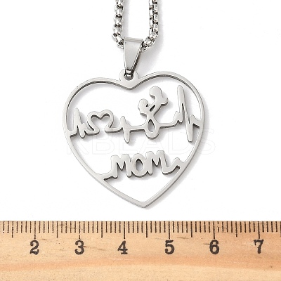 Mother's Day 201 Stainless Steel Hollow Cut Mom Love Heart Pendant Necklaces NJEW-H065-24P-1