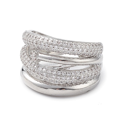 Clear Cubic Zirconia Flower Open Cuff Ring RJEW-C056-10P-1