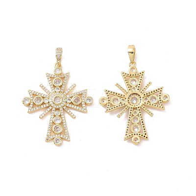 Cross Brass Micro Pave Clear Cubic Zirconia Pendants KK-G435-25G-1