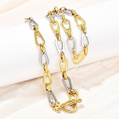 Two Tone 304 Stainless Steel Teardrop Link Chain Necklaces LS-NJEW-C092-02GP-1
