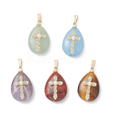 Natural Green Aventurine & Amethyst & Dyed Quartz & Brecciated Jasper & Tiger Eye Pendants PALLOY-JF04842-1