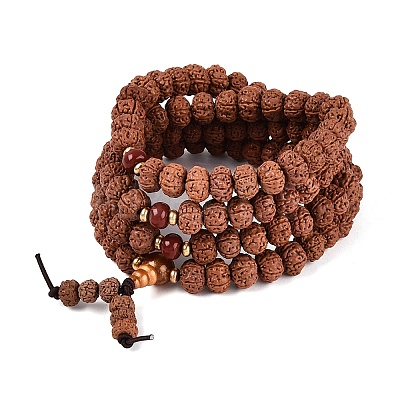 Buddhist Jewelry Prayer 108 Rudraksha Seed Mala Beads Necklaces NJEW-M102-02-1