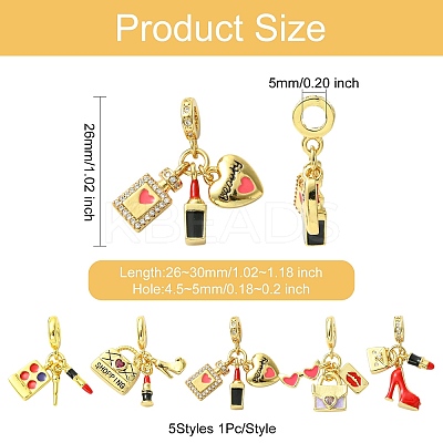 5Pcs 5 Styles Woman Theme Brass Enamel European Dangle Charms KK-CJ0003-91-1
