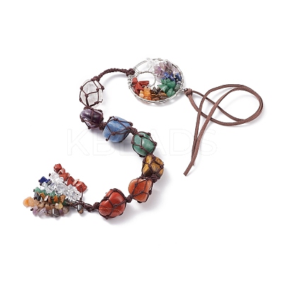 Chakra Natural Mixed Gemstone Woven Pendant Decorations HJEW-JM00660-1