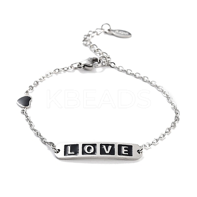 201 Stainless Steel Heart & Rectangle with Word Love Link Bracelets BJEW-B090-02A-1