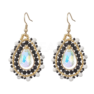 Teardrop Seed Beads & Glass Woven Dangle Earrings EJEW-MZ00682-01-1
