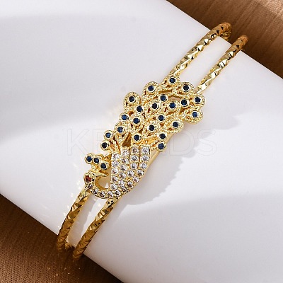 Brass Micro Pave Cubic Zirconia Cuff Bangles for Women BJEW-U025-09G-1