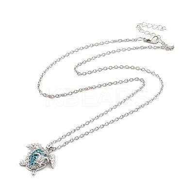 Aquamarine Rhinestone Sea Turtles Pendant Necklace for Women LS-NJEW-I113-02P-1