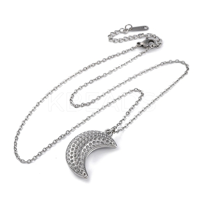 304 Stainless Steel Openable Moon Pendant Cable Chain Necklaces for Women STAS-Z114-18P-1