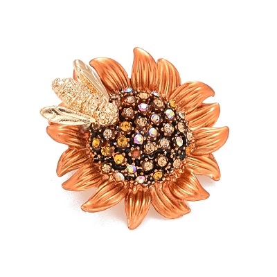 Sunflower and Bee Crystal Rhinestone Badge JEWB-E013-01RG-1