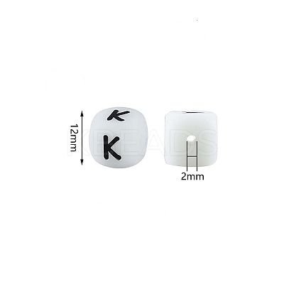 20Pcs Luminous Cube Letter Silicone Beads 12x12x12mm Square Dice Alphabet Beads with 2mm Hole Spacer Loose Letter Beads for Bracelet Necklace Jewelry Making JX437K-1