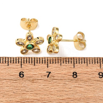 Brass Micro Pave Cubic Zirconia Flower Stud Earrings EJEW-K267-12G-1