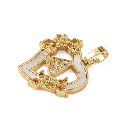 Brass Micro Pave Cubic Zirconia with Shell Pendants KK-Z115-14G-1