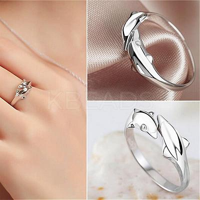Simple Fashion Style Brass Dolphin Lover Cuff Rings RJEW-EE0002-003P-B-1