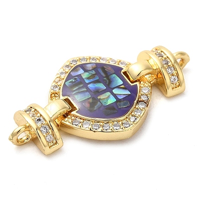 Rack Plating Brass Micro Pave Clear Cubic Zirconia Rhombus Links Connector Charms KK-K385-105G-02-1