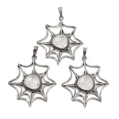 Natural Quartz Crystal Rock Crystal Spider Web Pendants G-Q163-09AS-05-1