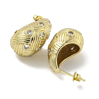 Teardrop Texture Brass Micro Pave Cubic Zirconia Stud Earrings for Women EJEW-E312-08G-1