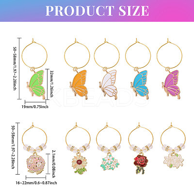 20Pcs Butterfly & Flower Alloy Enamel Wine Glass Charms AJEW-CA00003-1