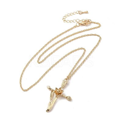 304 Stainless Steel Cross with Flower Pendant Necklaces for Women NJEW-A020-03C-G-1