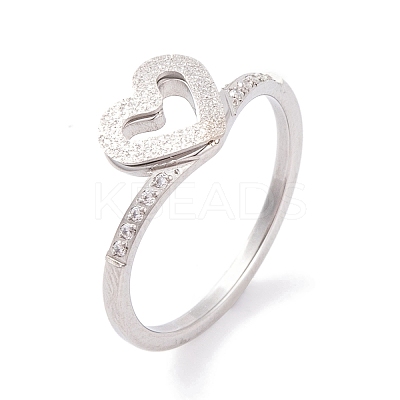 304 Stainless Steel Heart Finger Ring for Women RJEW-C086-06-P-1