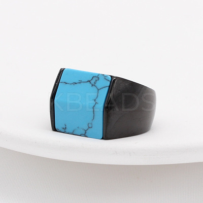 Rectangle Synthetic Turquoise Finger Ring FIND-PW0021-08D-EB-1