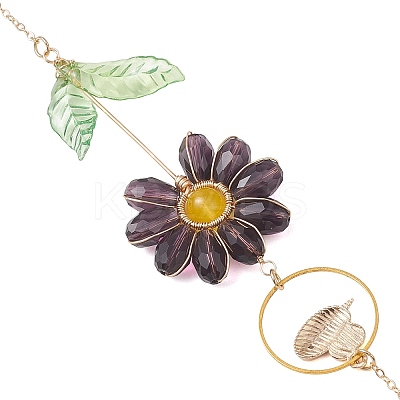 Alloy Enamel Bee & Glass Flower Crystal Suncatcher HJEW-TA00475-01-1